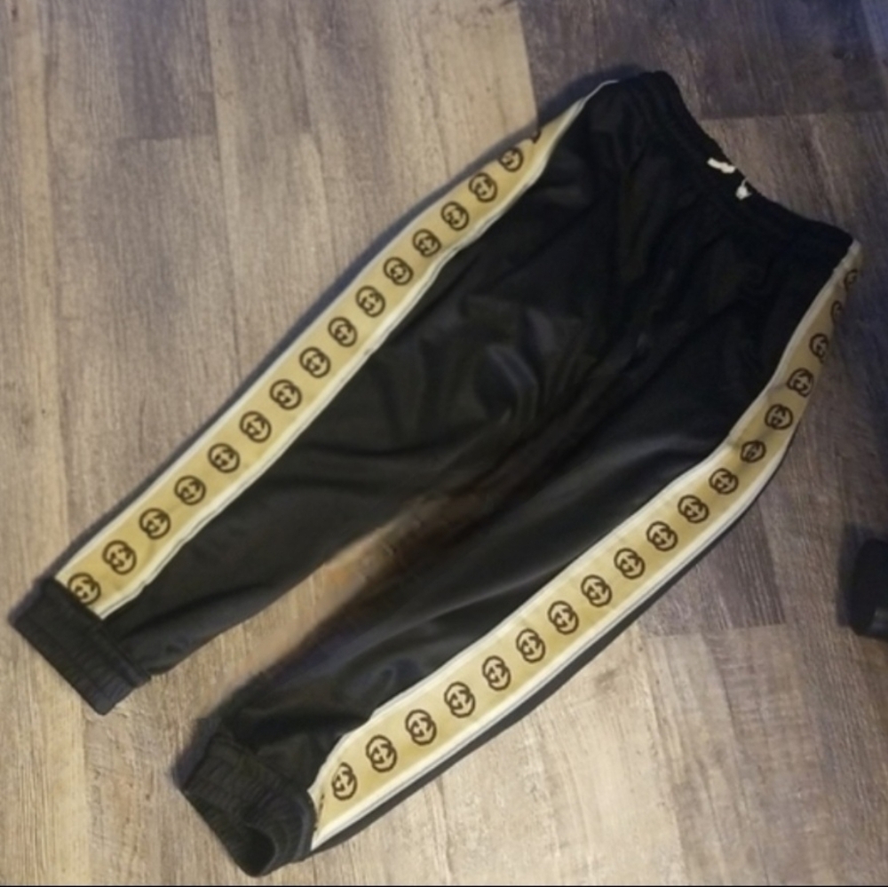 Gucci GG Small Monogram Legs Black Tan Reflective Trim Track Suit Jogger Bottoms - Picture 10 of 12
